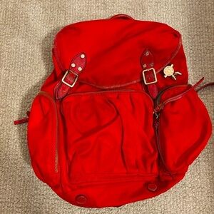 MZ Wallace Red Nylon Backpack with Leather Trim